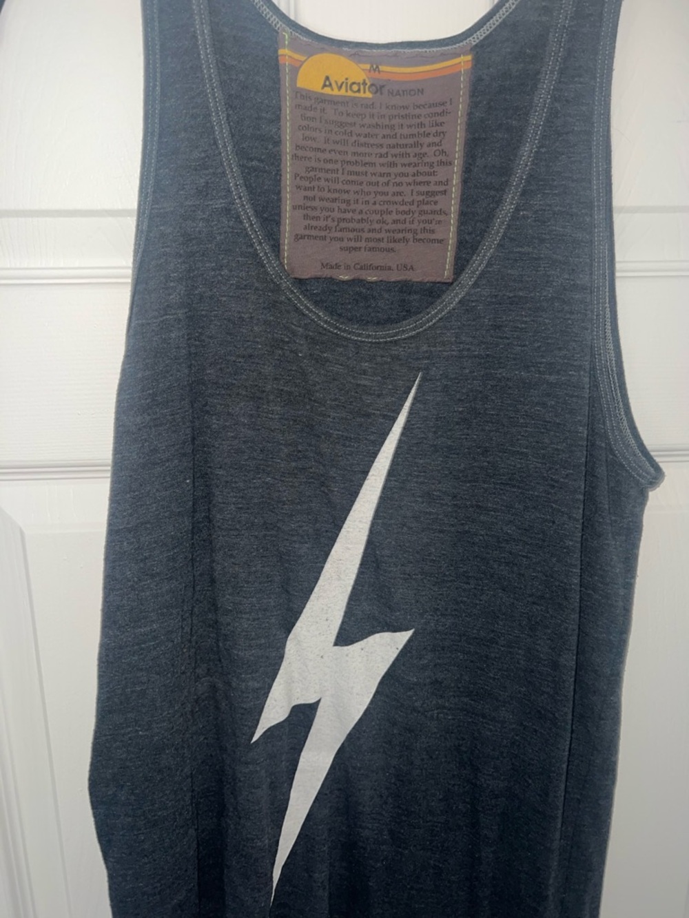 Aviator Nation Flash Lightning Bolt Tank Top Charcoal Gray Size M - Picture 3 of 4